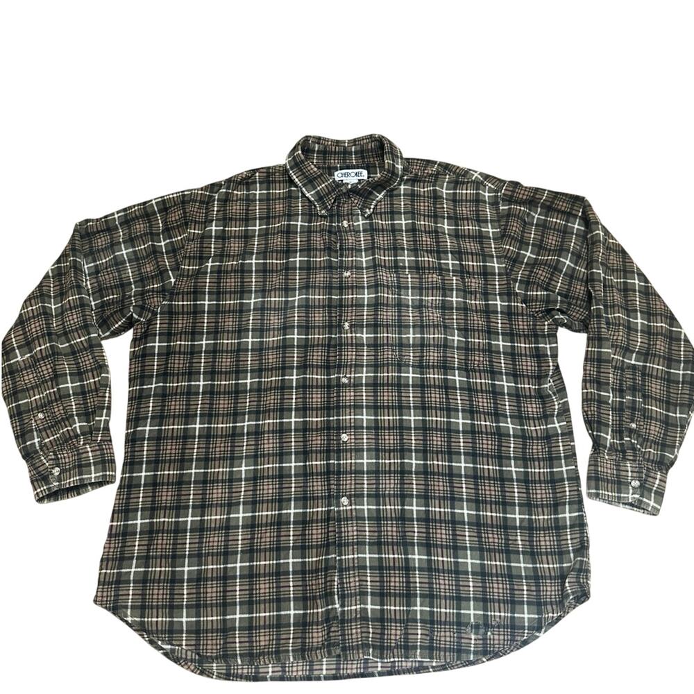 Vintage Cherokee flannel shirt in a soft corderouy plaid long sleeves  Mens XL